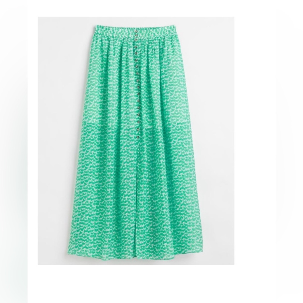 H&M Green White Flowy Button front long Skirt Size XS Extra Small NWT